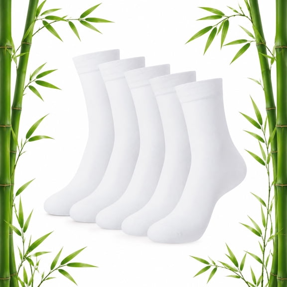 Bocaoying 5 Pairs Bamboo Fiber Socks for Men Women, Solid White Breathable Moisture Wicking Athletic Socks, Casual Business Crew Socks, Mesh Ventilation Comfort Fit, 7-10