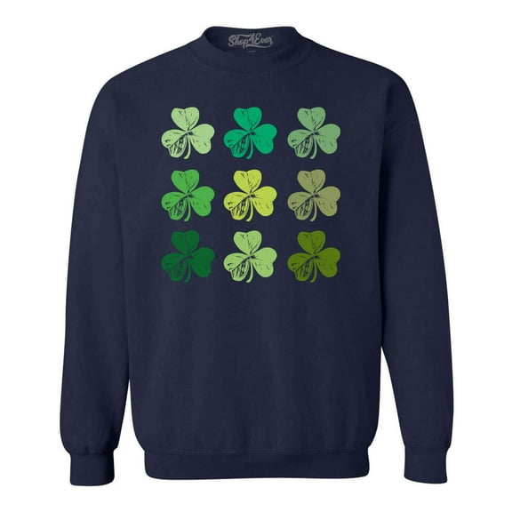 Shop4Ever Men's Shamrock Green Clovers St. Patrick's Day Crewneck Sweatshirt Medium Navy
