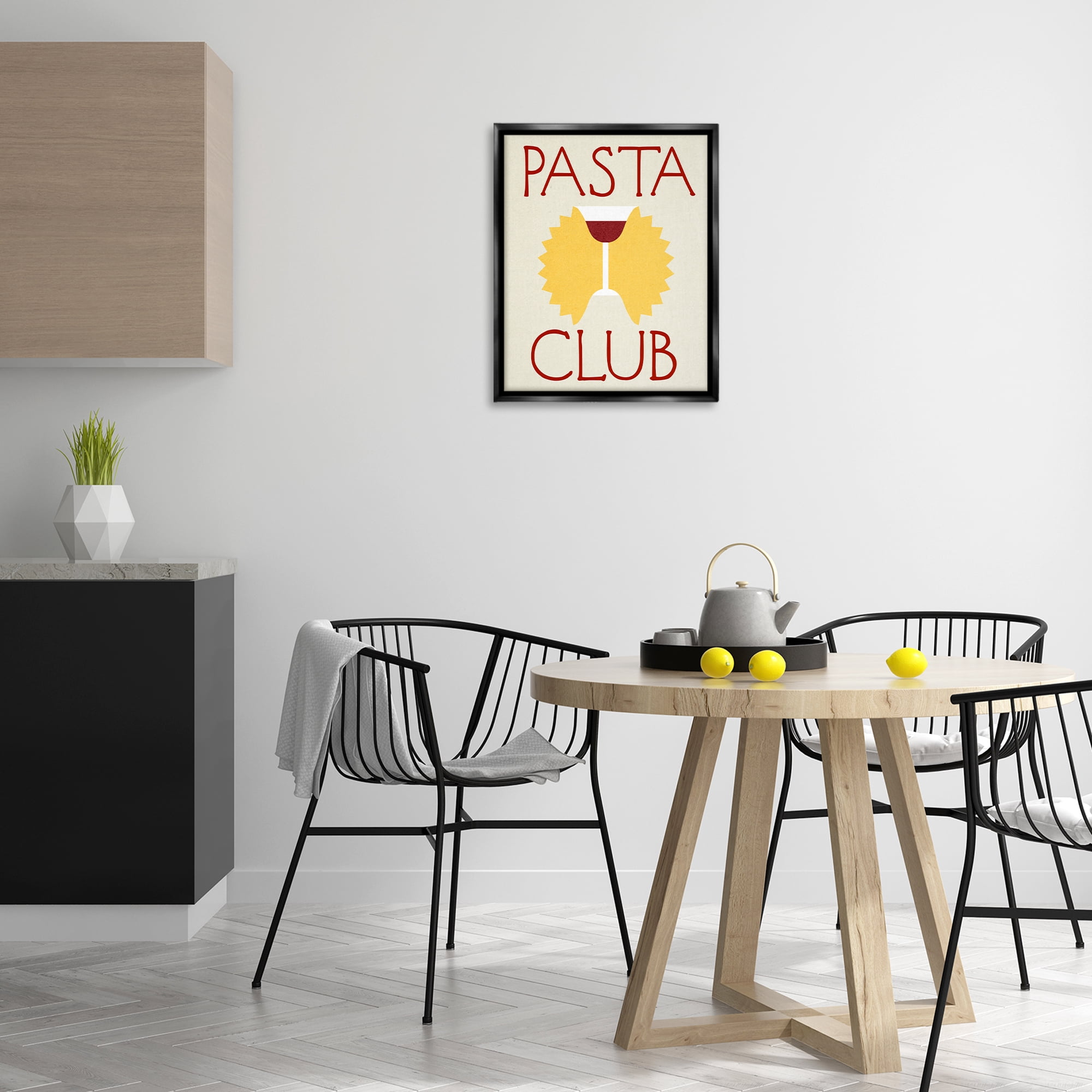 Stupell Industries Pasta Club with Wine Food & Beverage Painting Black Floater Framed Canvas Art Print Wall Art, 17 x 21