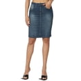 thumbnail image 1 of TheMoogan Junior's Premium Washed Denim Mid Rise Slit Slim Pencil Above Knee Jean Skirt, 1 of 7