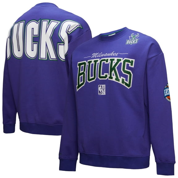 Men's Mitchell & Ness Purple Milwaukee Bucks Hardwood Classics There & Back 2.0 Vintage Pullover Sweatshirt