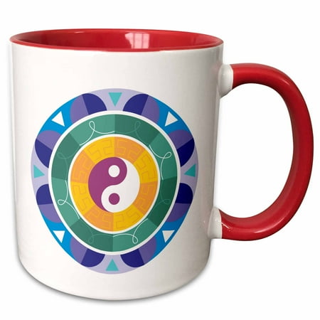 3drose, Yin Yang Colorful Background Symbol Sign Balance Meditation, 15oz Two-tone Red Mug