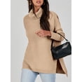 thumbnail image 5 of Sanmadrola Oversized Turtleneck Sweaters for Women 2023 Fall Winter Long Batwing Sleeve Split Hem Jumper Pullover Knit Sweater Tops, Khaki, 2XL, 5 of 8