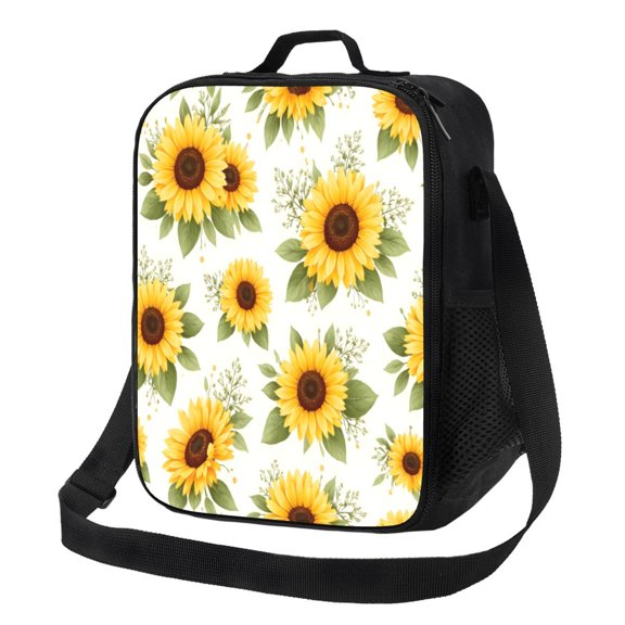 Floral Pattern Sunflower Lunch Bag Insulated Thermal Lunch Box with Shoulder Strap & Handle for Women and Men