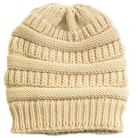 Urban-Peacock LOF Cable Knit Beanie Winter Hat with Warm Fleece Lining - Beige - For Men or Women