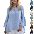 thumbnail image 6 of Dvprdro Womens Cotton Linen Ruffle Hem Blouses 3/4 Sleeve Button Down Collared Shirts, 6 of 6