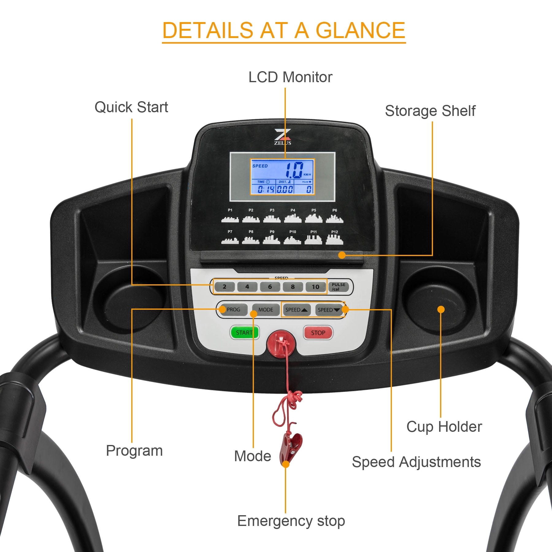 Foldable Quiet Electric Treadmill Manual Incline Motorized Running Machine for Home with LED Display, Heart Rates Monitoring, Emergency Stop, Miles Track, 300Lb. Load Capacity