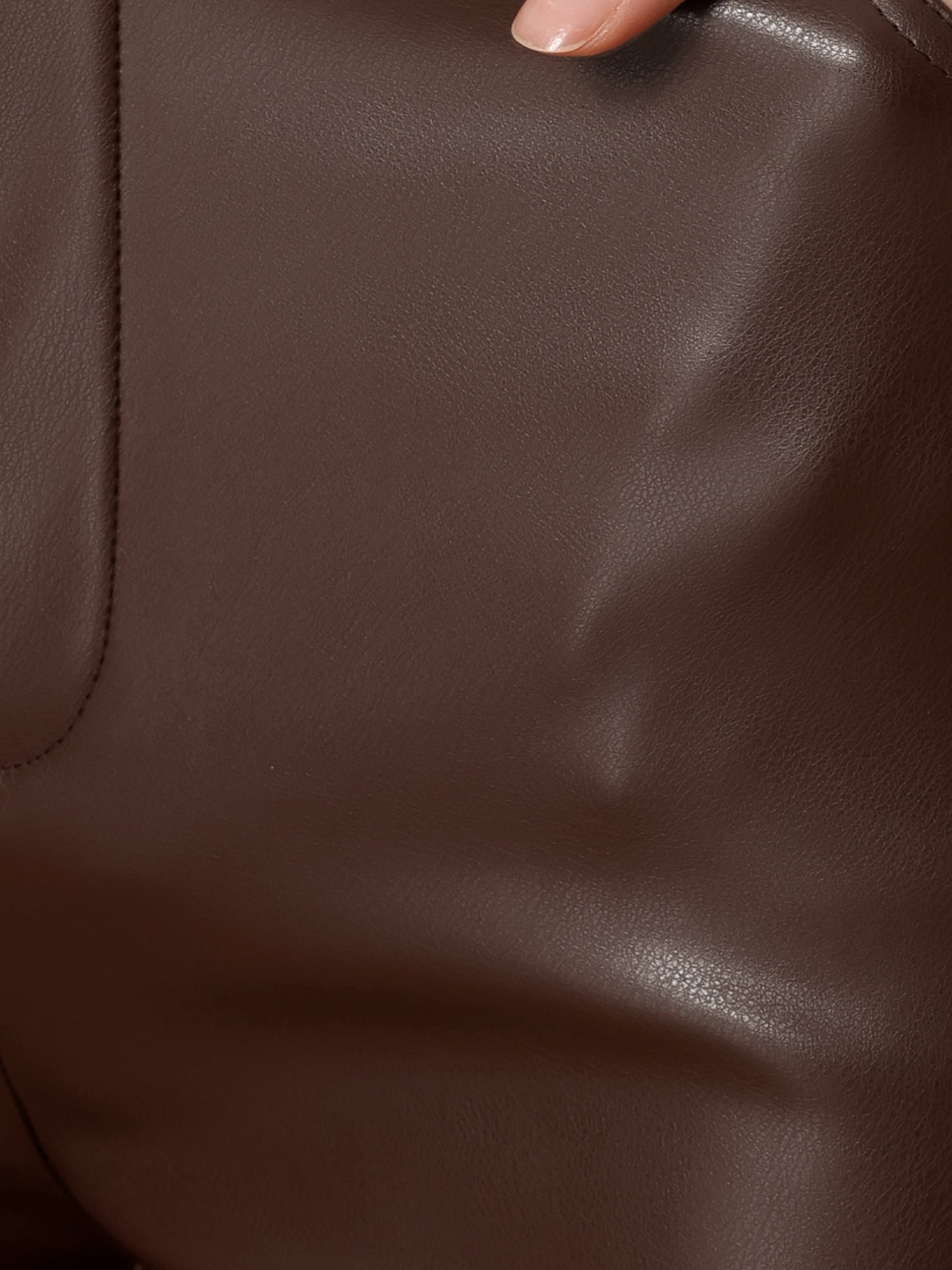 DARING DIVA Faux Leather Pants for Women's High Waist Straight Leg Punk PU Trousers M Brown