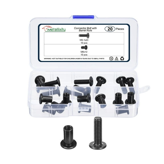 Uxcell Furniture Connector Bolt Cap Nut Kit(M6-1x45mm) 20Pcs, Connector Bolts M6 Countersunk Screw Barrel Nuts