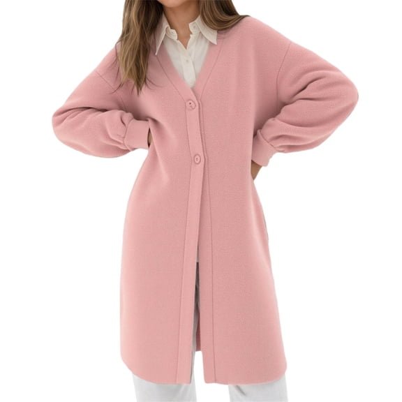 Ediodpoh Long Cardigans for Women Sweater Coat Casual Loose Knit Button Front Open Front Oversized Fall Winter Outwear Pink L