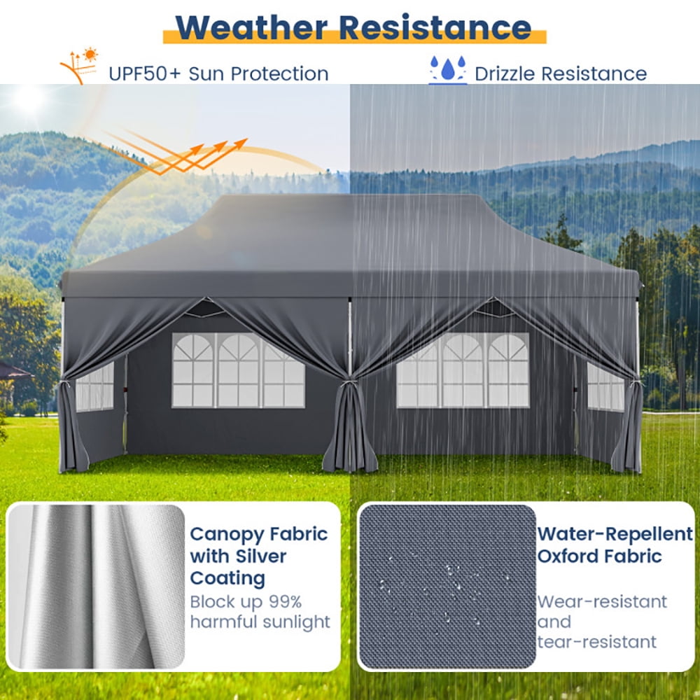 Aimee Lii 10 x 20 FT Pop up Canopy with 6 Sidewalls and Windows and Carrying Bag for Party Wedding Picnic, Canopy Gazebo for BBQ Events, Gray Aimee Lii 10 x 20 FT Pop up Canopy with 6 Sidewalls and Windows and Carrying Bag for Party Wedding Picnic, Canopy Gazebo for BBQ Events, Gray