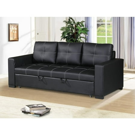 Poundex  Furniture Faux Leather Convertible  Sofa  in  Black