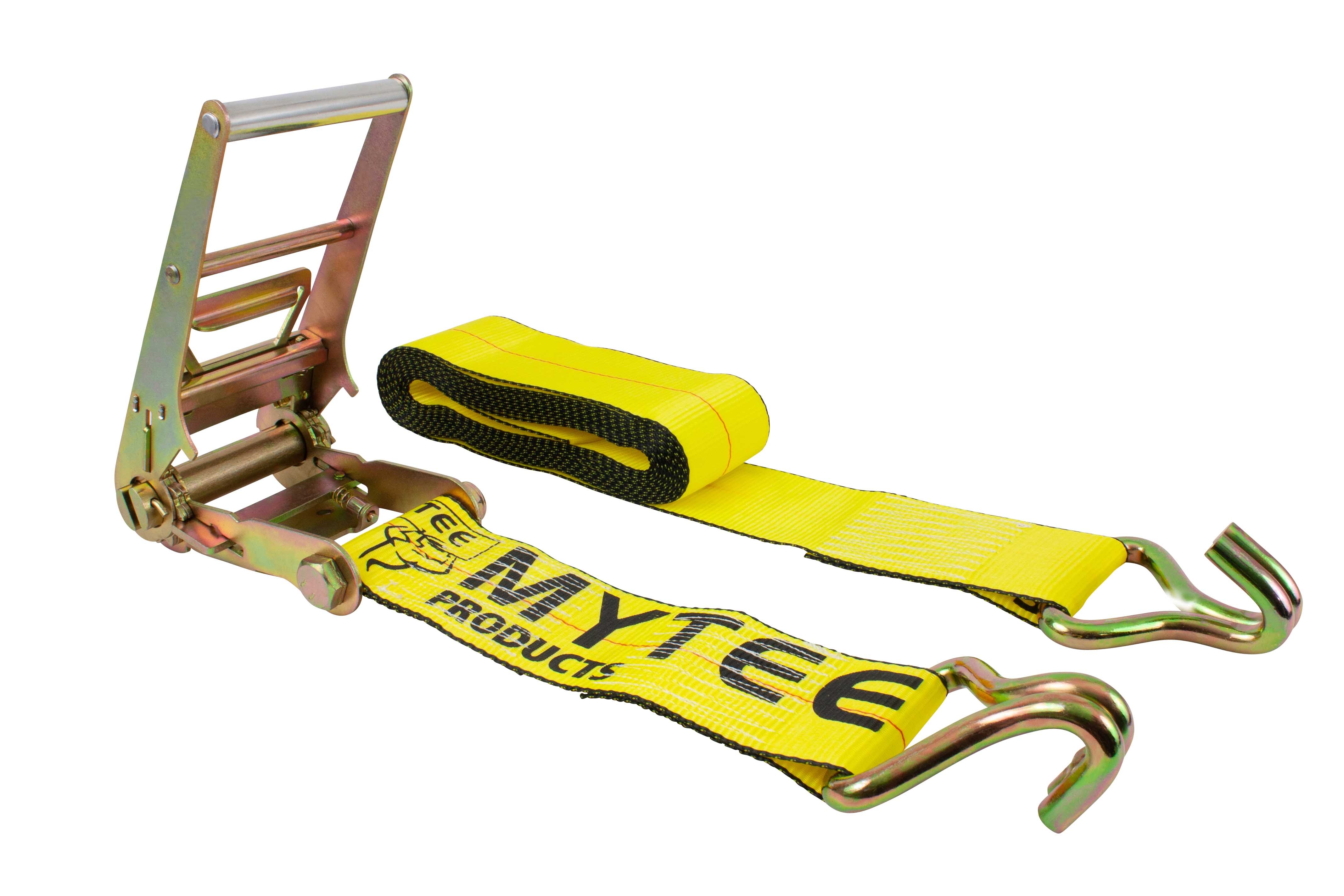 Mytee Products Ratchet TieDown Straps with Wire Hook, 4" x 30' Yellow