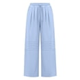 thumbnail image 6 of Pxxlle Plus Size Linen Pants for Women Loose Fit Wide Leg Palazzo Pant Casual Summer Drawstring High Waisted Pleated Trousers with Pockets Light Blue L, 6 of 9