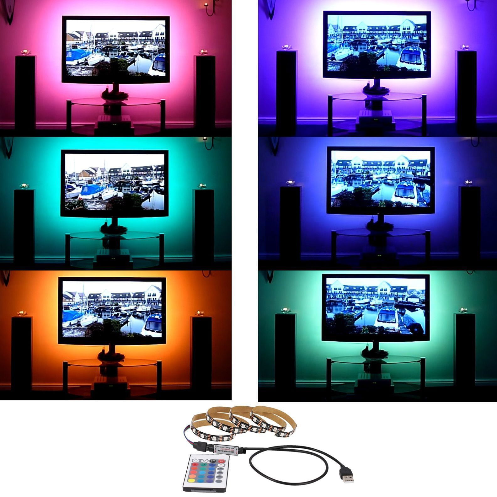 USB 5V 5050 60LED//M RGB LED Strip Light TV Back Lighting Kit 24 Key IR Remote