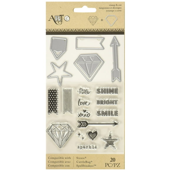 Momenta Stamp & Die-Cut Set - "Diamonds" - Easy-to-Cut Stylish Embellishments and Salutations for Greeting Cards and Scrapbooks