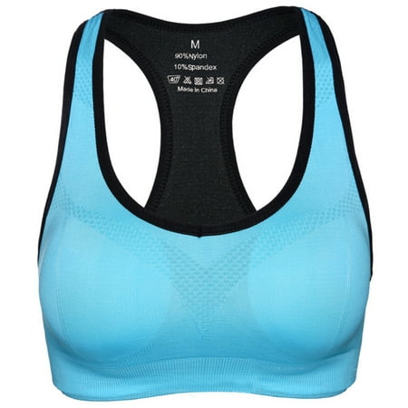 

Grofry Chic Women Solid Color Breathable Wireless Padded Bra Running Yoga Push-up Vest Light Blue M