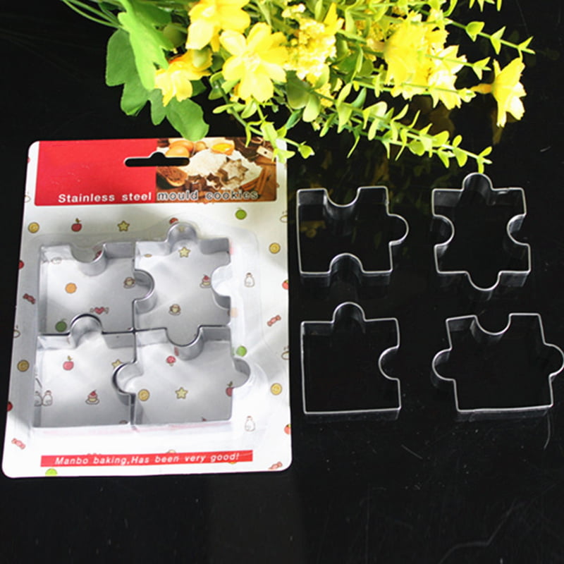 4pcs Puzzle Piece Cookie Cutter Biscuit Pastry Cake Fondant Mold Stainless Steel 