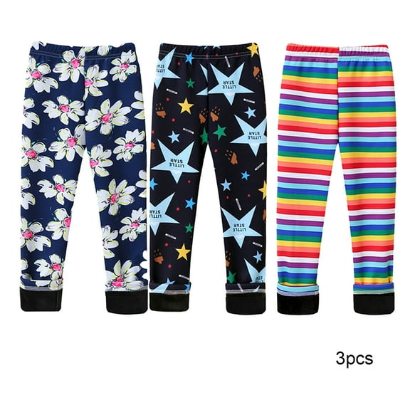 Esaierr 3-10Y 3PCS Girls Fleece Winter Leggings Lined for Baby Kids Thick Printed Leggings Pants Warm Pants