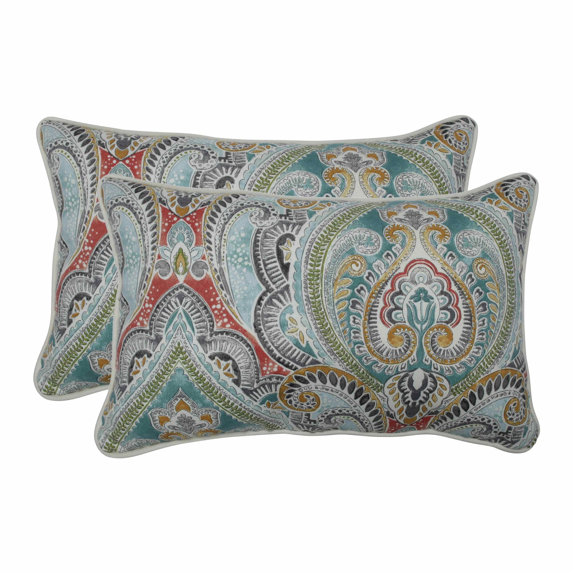 Set of 2 Vibrantly Colored Damask Pattern Rectangular Throw Pillows 18.5"