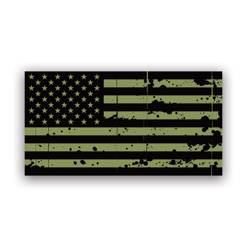 Tattered OD Green American Flag Sticker Decal Self Adhesive Vinyl
