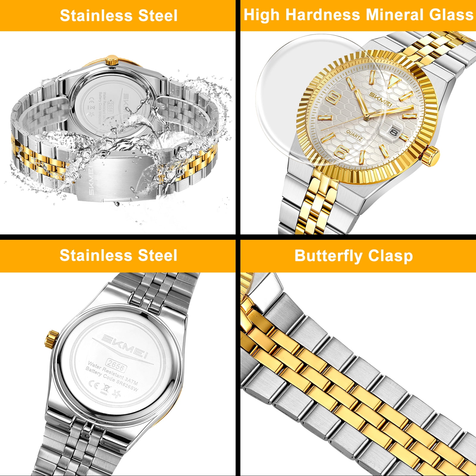 SKMEI Watch for Men Stainless Steel Waterproof Analog Quartz Mens Watches Business Date Luxury Casual Wrist Watch