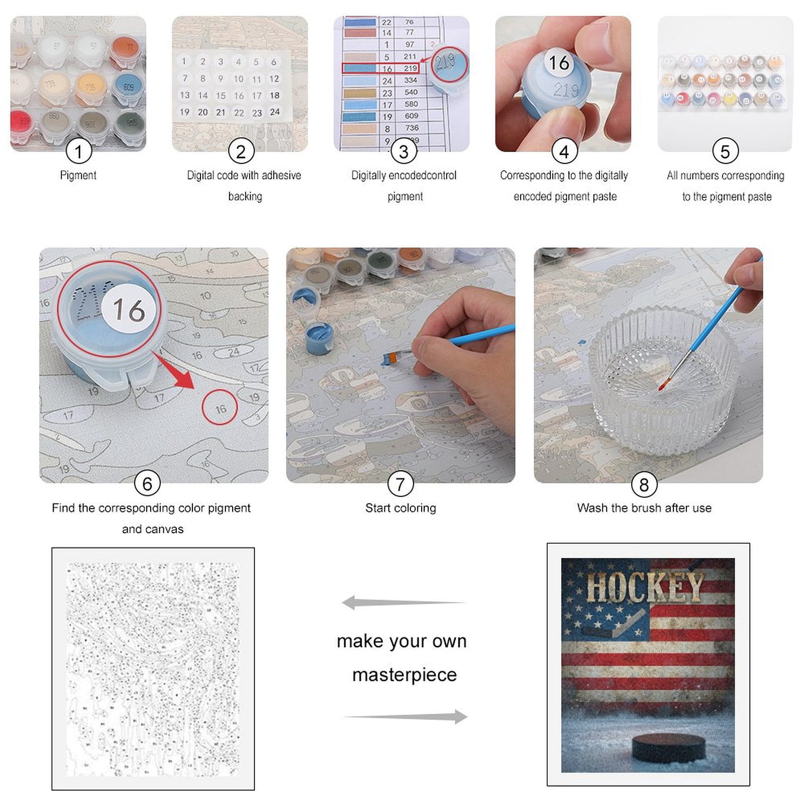Paint by Numbers Kit for Adults, Ice Rink American Flag Hockey Puck Paint by Numbers, Easy Paint by Numbers Kit for Adults Beginner, DIY Adult Paint by Number Kits on Canvas, Home Decor