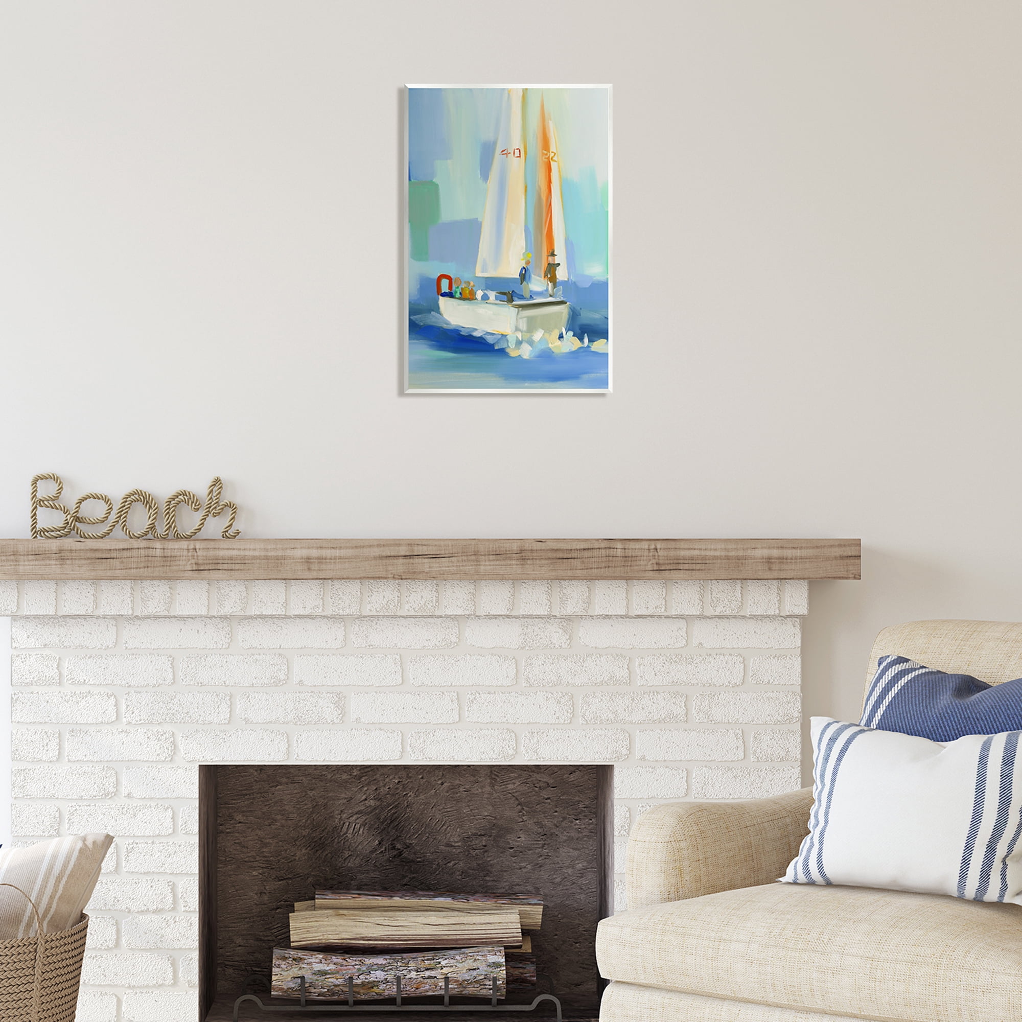 Stupell Industries Abstract Sailboat Waves Transportation Painting Unframed Art Print Wall Art, 13 x 19