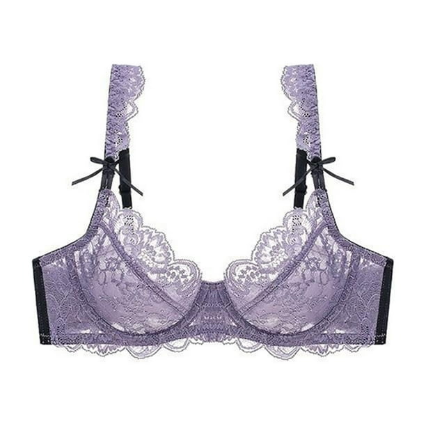 Aayomet Bralettes for Women Thin Lace Bra Sexy Bow Transparent Small Chest  Gathering Bra (Purple, 75E)