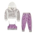 thumbnail image 1 of Kmbangi Girls Clothes Set Boat Neck Camisole Hooded Pullover and Pants, 1 of 9