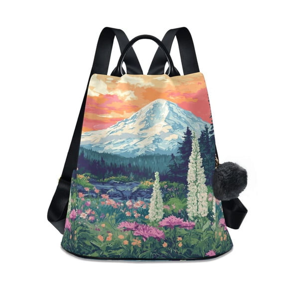 FORMRS Women's Travel Backpack Purse Anti-Theft Hidden Pockets Casual Shoulder Bag, Floral Mountain