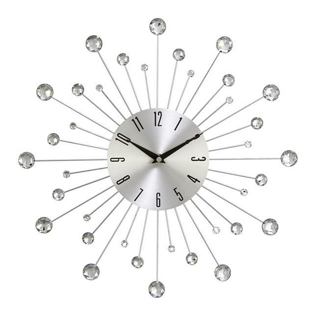 Benjara BM216453 Round Metal Frame Wall Clock with Sunburst Design, Silver