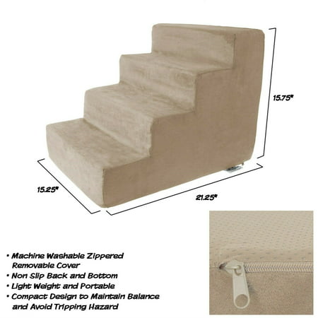 4 Steps High Density Foam Pet Stairs Removable Zipper Cover 15 inches High