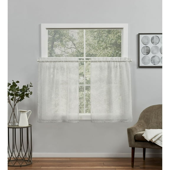 Exclusive Home Curtains Belgian Sheer Rod Pocket Tier Curtain Panel Pair, 26x24, Silver, Set of 2
