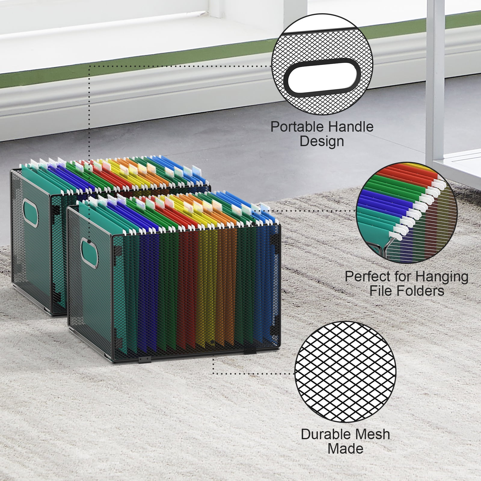 Samstar 2 Pack Hanging File Organizer, Mesh File Folder Box Filing Box File Cabinet Organizer Storage Boxes, Letter Size