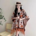 thumbnail image 2 of Women's Shawl Wrap with Tassel Open Front Retro Poncho Cape for Fall Winter (Tan), 2 of 6