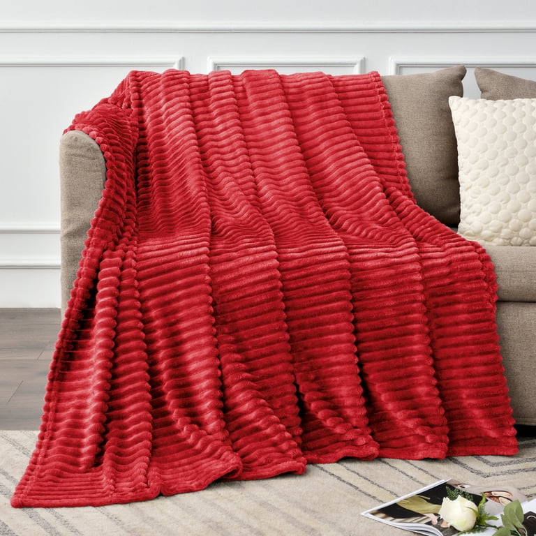 BEDELITE Fleece Blanket Twin Size 3D Ribbed Jacquard Cozy, Fluffy