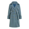 thumbnail image 6 of Pimfylm Women's Notch Lapel Double Belted Long Outwear Winter Coat Blue, L, 6 of 9