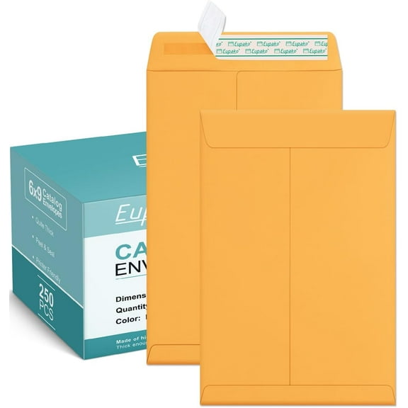 Catalog Envelopes 6x9 Small Brown Envelopes Self Seal 250 Pack for Mailing, Organizing, Storage