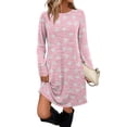 thumbnail image 2 of Women's Fashion Casual Dress with Pockets Decorative Buttons Polka Dot Prints Round Neck Long Sleeves for Spring and Autumn Outings,Pink,M, 2 of 6