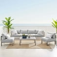 thumbnail image 2 of Lounge Sectional Sofa Chair Table Set, Sunbrella, Fabric, Aluminum, Metal, Silver Grey Gray, Modern Contemporary Urban Design, Outdoor Patio Balcony Cafe Bistro Garden Furniture Hotel Hospitality, 2 of 10