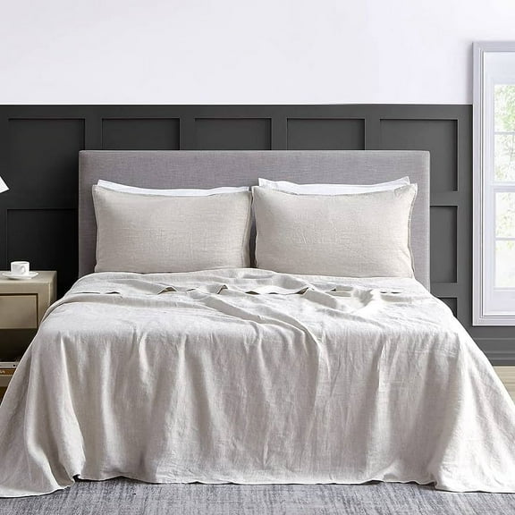 Cloud Fino Pure Linen Duvet with Fitted Sheet- 4 Piece Sheets- French Flax Stonewashed- Deep Pocket- Linen Duvet Cover Set- Luxury Super Soft Sheets(Light Natural,Cal-Queen)