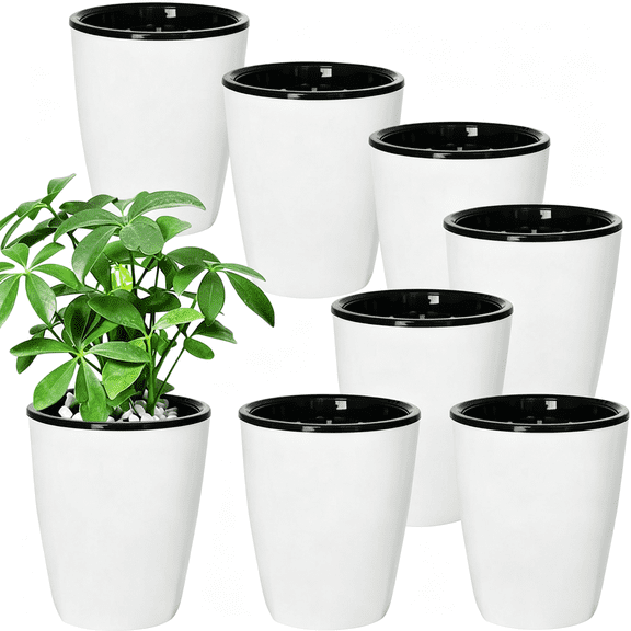ZXYIE 8Pcs 4"Self Watering Plastic Planter with Inner Pot White Flower Plant Pot,Modern Decorative Flower Pot for All House Plants,Flowers,Herbs,African Violets
