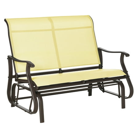2-Person Outdoor Glider Bench, Patio Loveseat, Steel Frame, Beige - Backyard Porch Rocking Chair