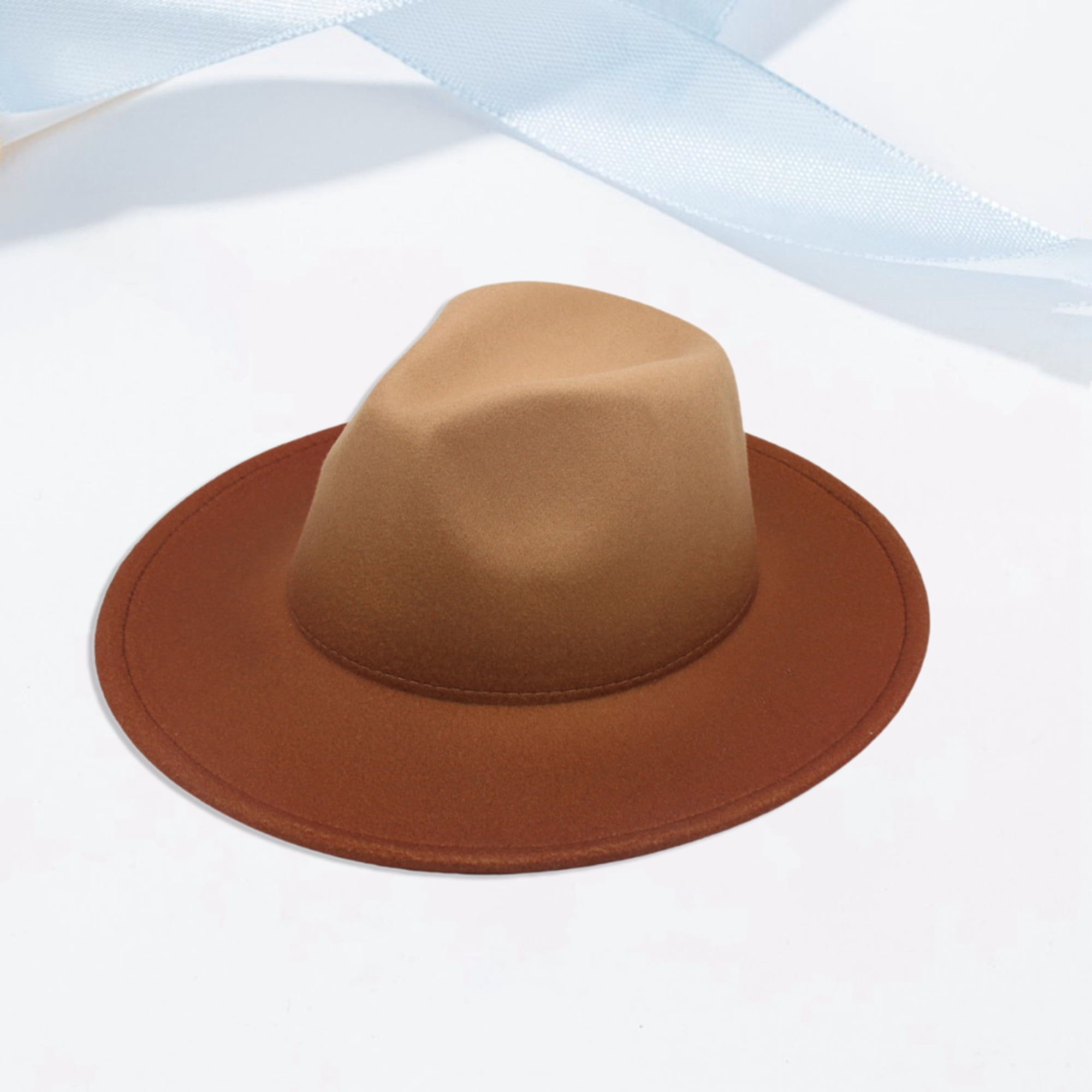 Fedora Hat various gradient colors wide brim wool/felt unisex fedora hat new FUNUONY-Fedora-Hats-Men-Women-  main image 4
