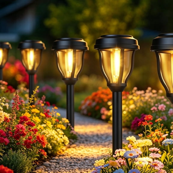 Lenkho Solar LED Pathway Lights, Waterproof Outdoor Landscape Stake Lights, Solar Garden Stake Lights for Yard, Walkway and Patio