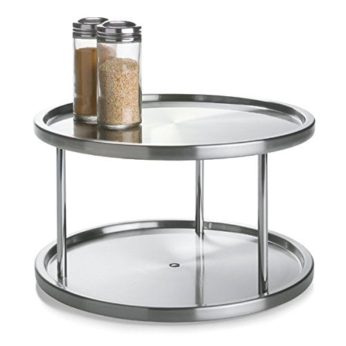 Lovotex 2 Tier Lazy Susan Stainless Steel 360 Degree Turntable â€“ Rotating  2-Level Tabletop Stand for Your Dining Table, Kitchen Counters and 