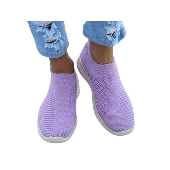 Frontwalk Womens Sneakers Mesh Flats Slip On Walking Shoes Sports Comfort Sock Sneaker Women Knit Upper Purple 10.5