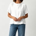 thumbnail image 6 of Qulqfy Short Sleeve Summer Shirts for Women Cotton Linen Casual Crew Neck Solid White Spring Womens Tops Summer XXXL, 6 of 7