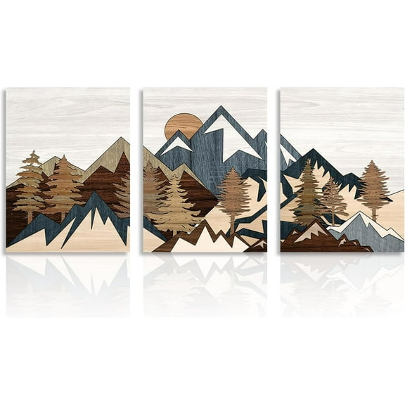 Boho Mountain Wall Decor Poster Vintage Abstract Wall Poster Bedroom Wall Art for Office Living Room Decor 12x16 in Unframed Set of 3